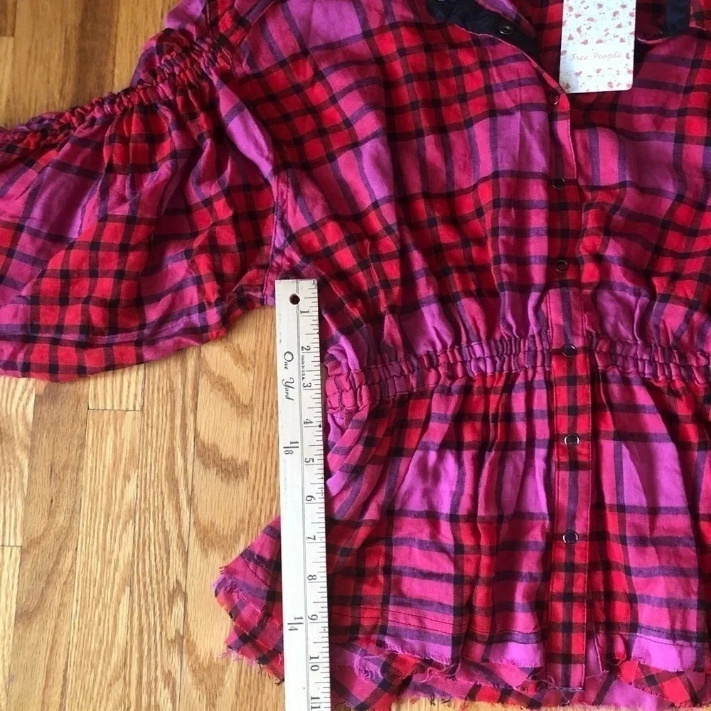 Free People plaid red combo button down shirt - Picture 10 of 11